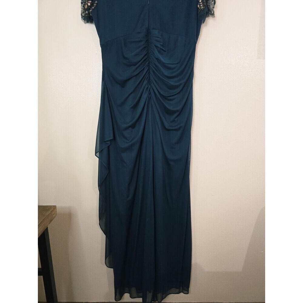 Xscape Emerald Green Formal Gown Size 18 Beaded Sleeve Ruched Evening - Picture 9 of 15